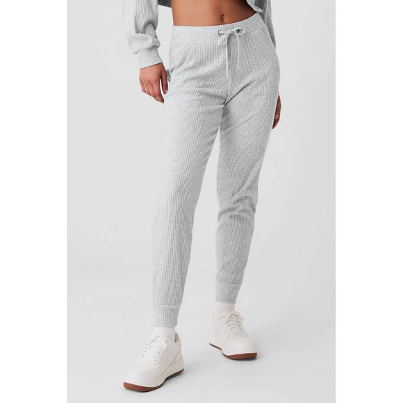 ALO Yoga Pants - ALO Muse Sweatpant Heather Grey Ribbed Knit Jogger Pant Athleisure Streetwear M